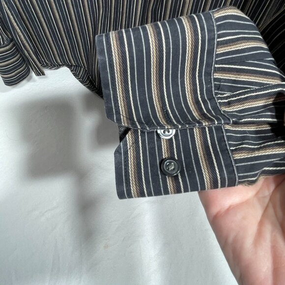RED X Button-Down Shirt LS L, shades of grey brown & silver stripe 100% cotton - Picture 3 of 5